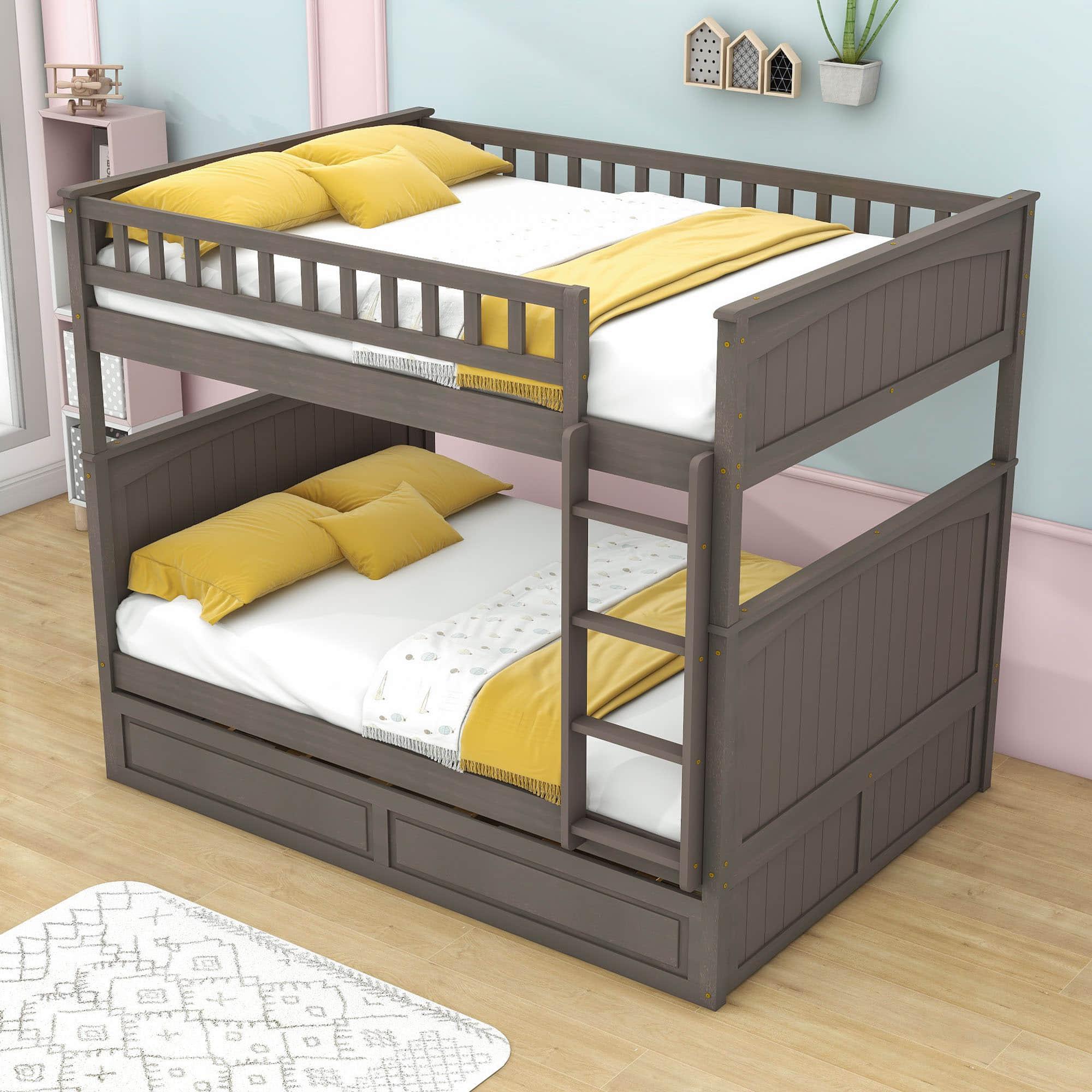 Wooden Full Over Full Bunk Beds with Trundle for Kids - [Convertible]