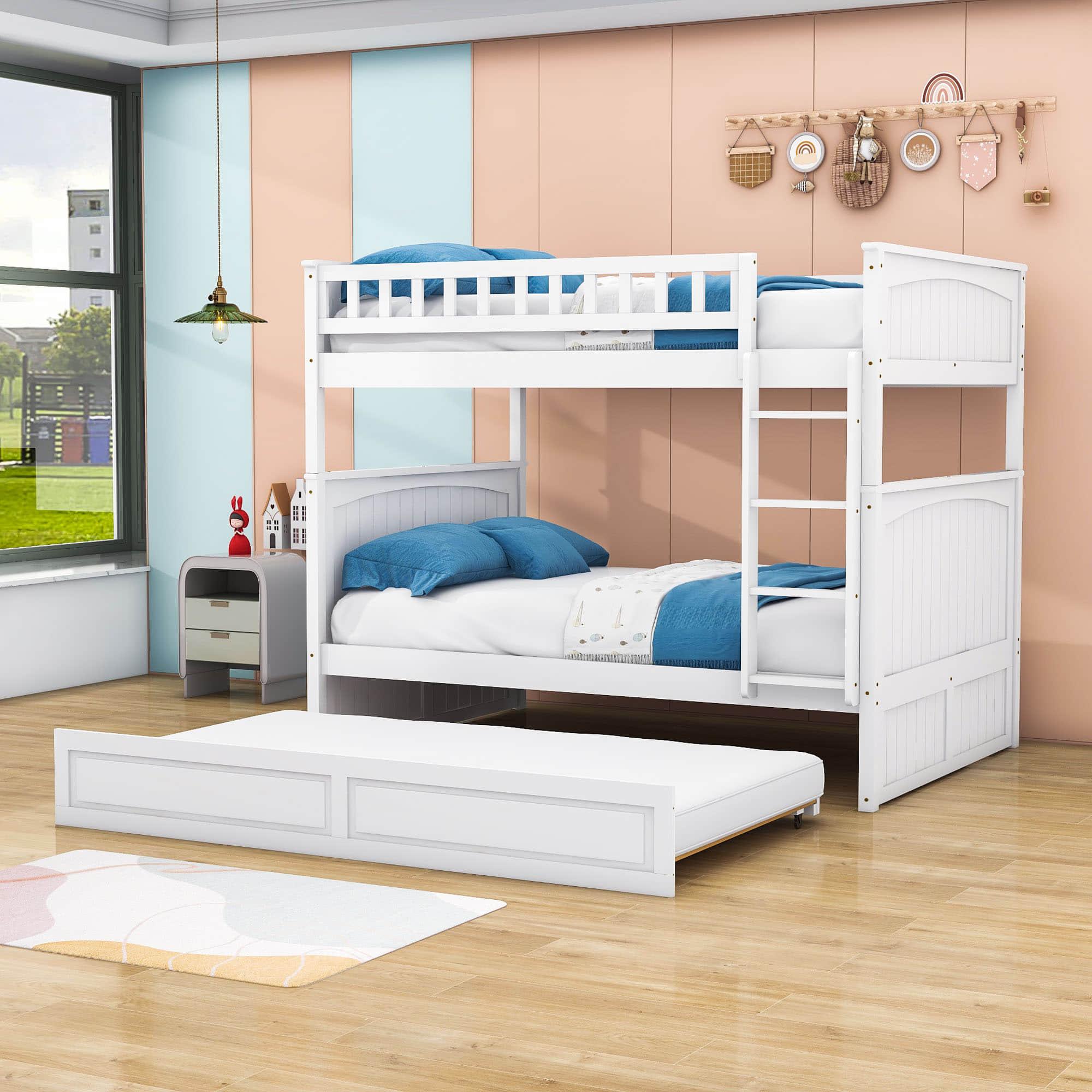 Wooden Full Over Full Bunk Beds with Trundle for Kids - [Convertible]