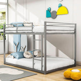 Montessori Full Over Full Scandinavian Floor Metal Bunk Bed with Ladder for Kids