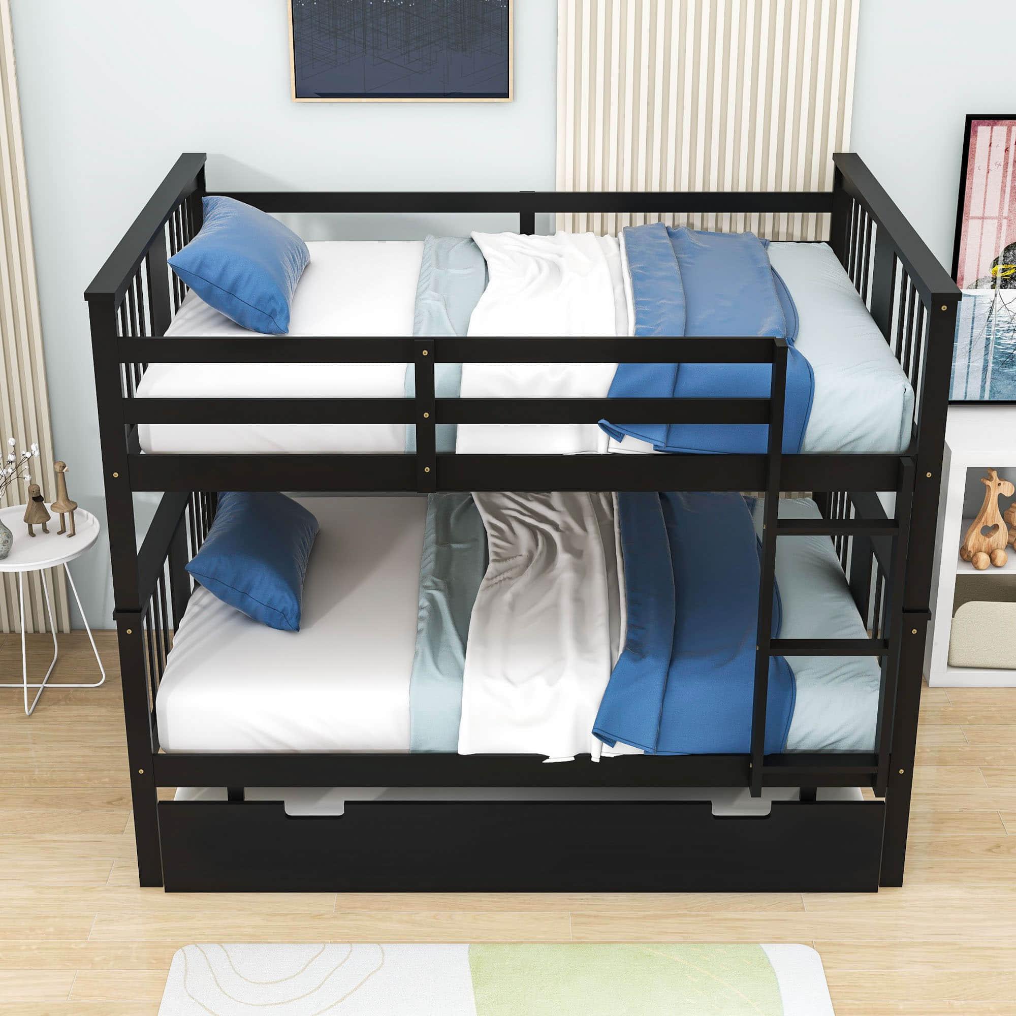 Convertible Full Over Full Bunk Beds with Trundle for Kids Adults - [Wooden]