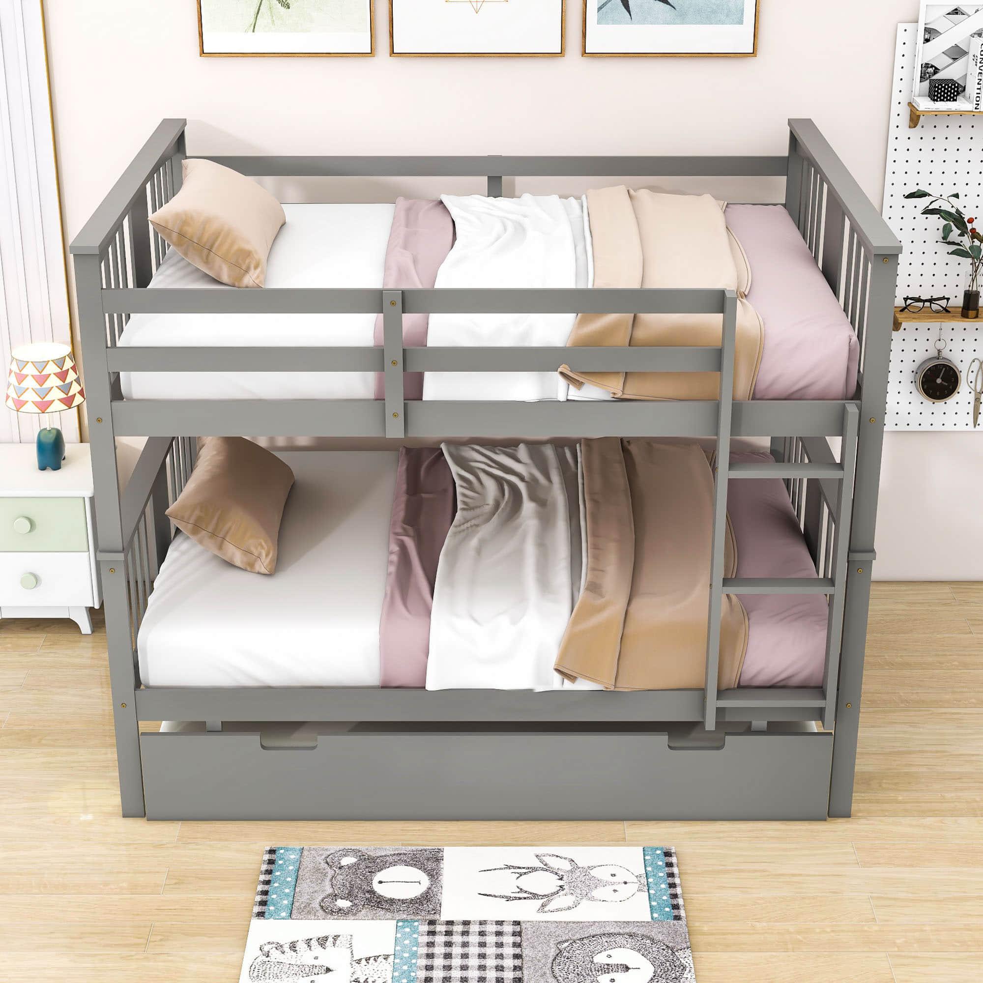 Convertible Full Over Full Bunk Beds with Trundle for Kids Adults - [Wooden]