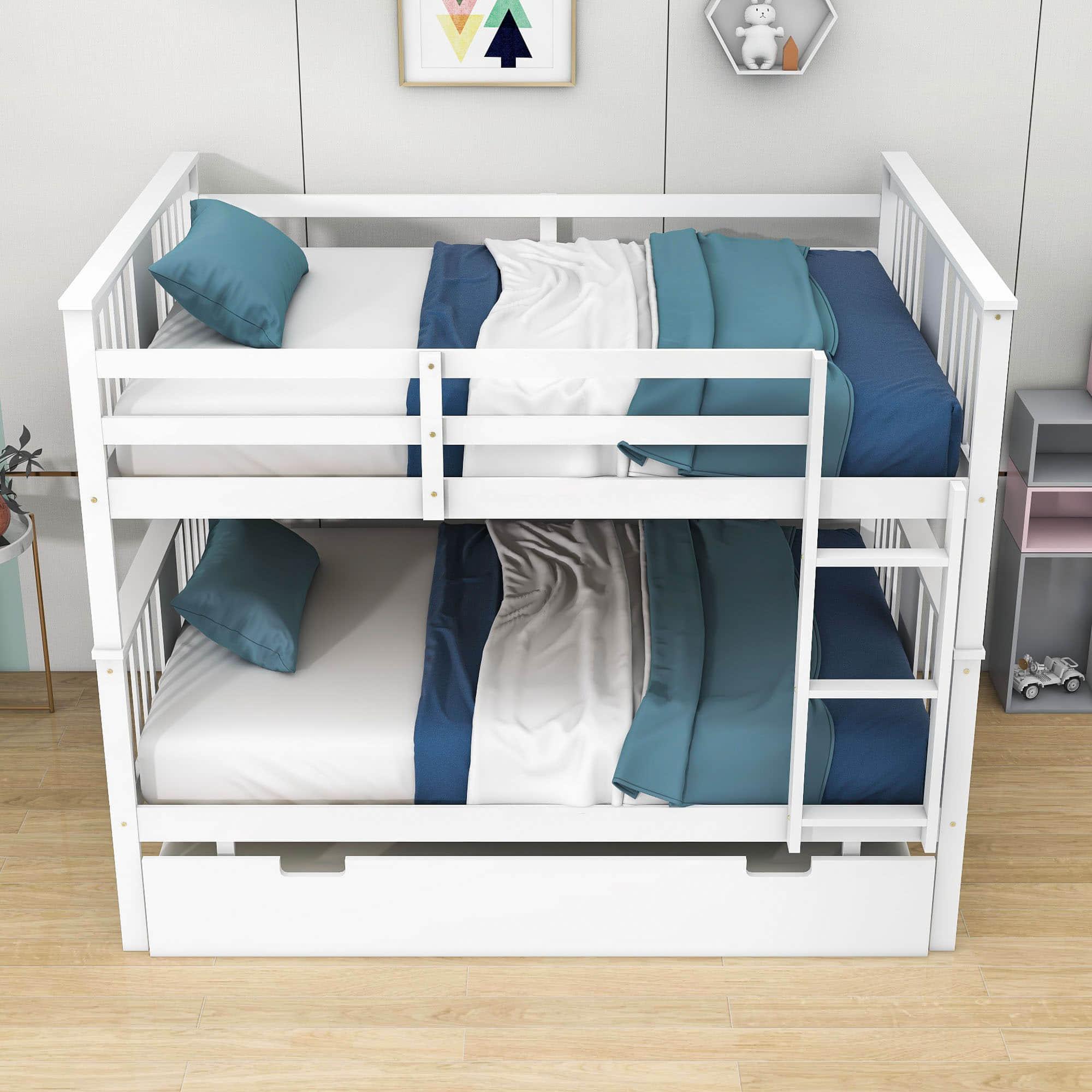 Convertible Full Over Full Bunk Beds with Trundle for Kids Adults - [Wooden]