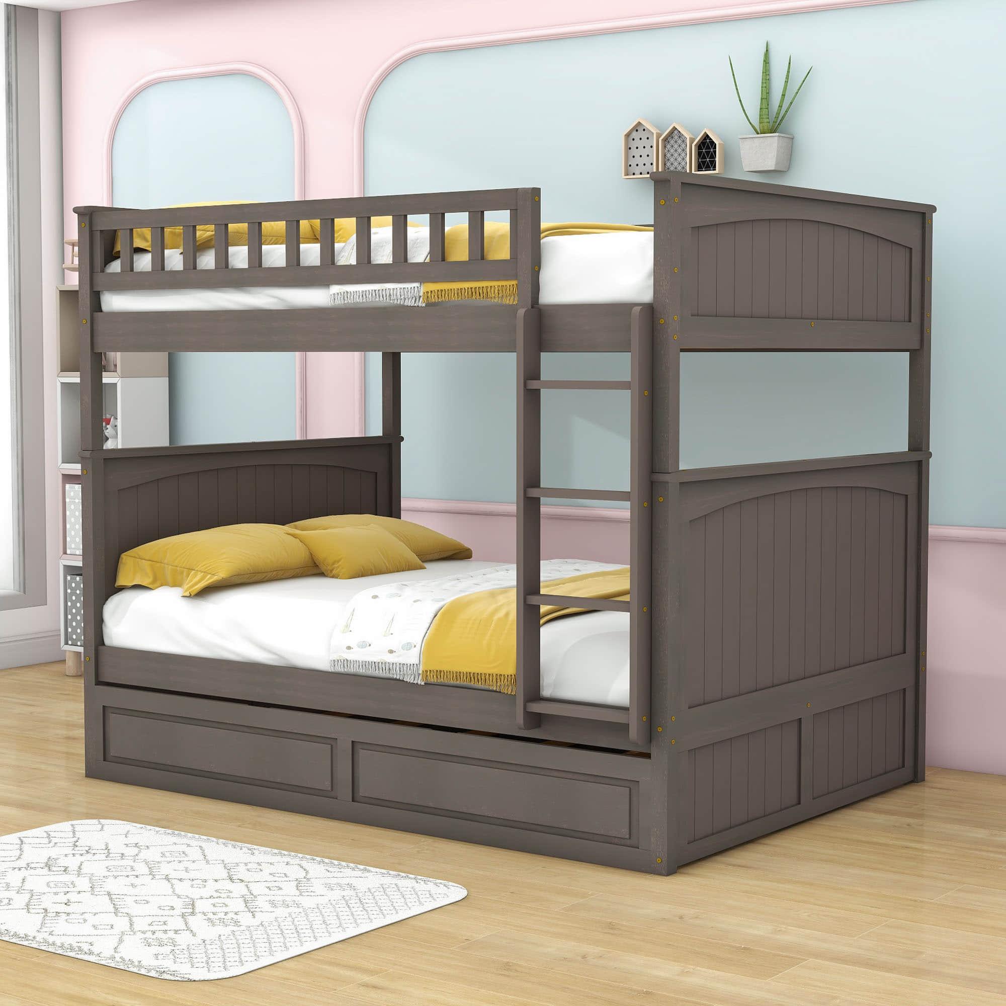 Wooden Full Over Full Bunk Beds with Trundle for Kids - [Convertible]