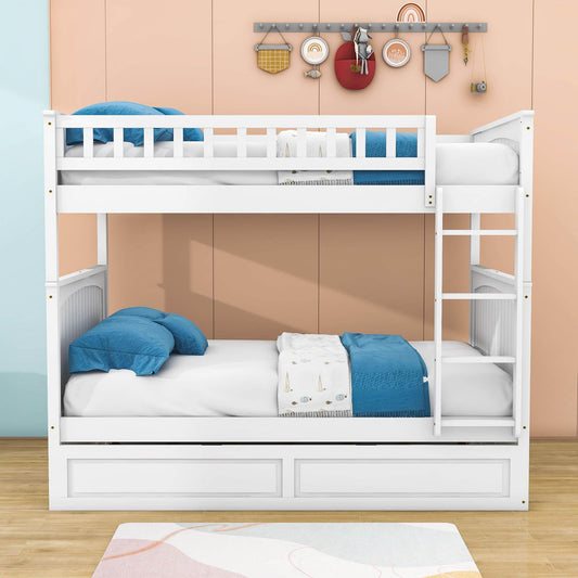 Wooden Full Over Full Bunk Beds with Trundle for Kids - [Convertible]