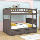 Wooden Full Over Full Bunk Beds with Trundle for Kids - [Convertible]