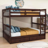 Full Over Full Bunk Beds with Storage for Kids, Adults - [Wooden, Convertible]