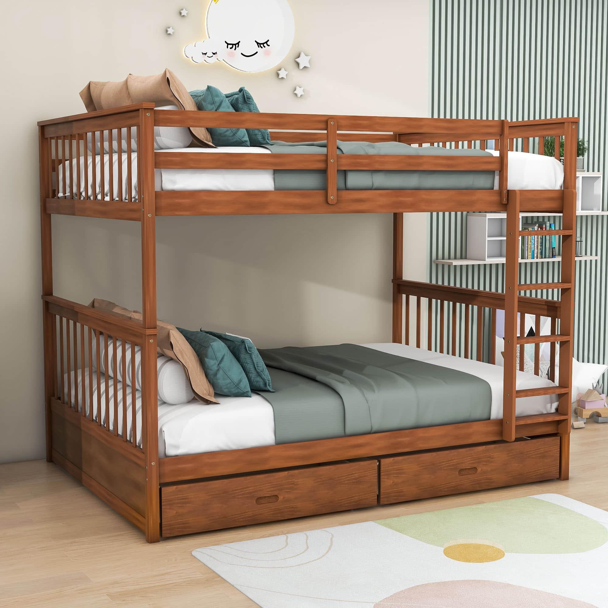 Full Over Full Bunk Beds with Storage for Kids, Adults - [Wooden, Convertible]