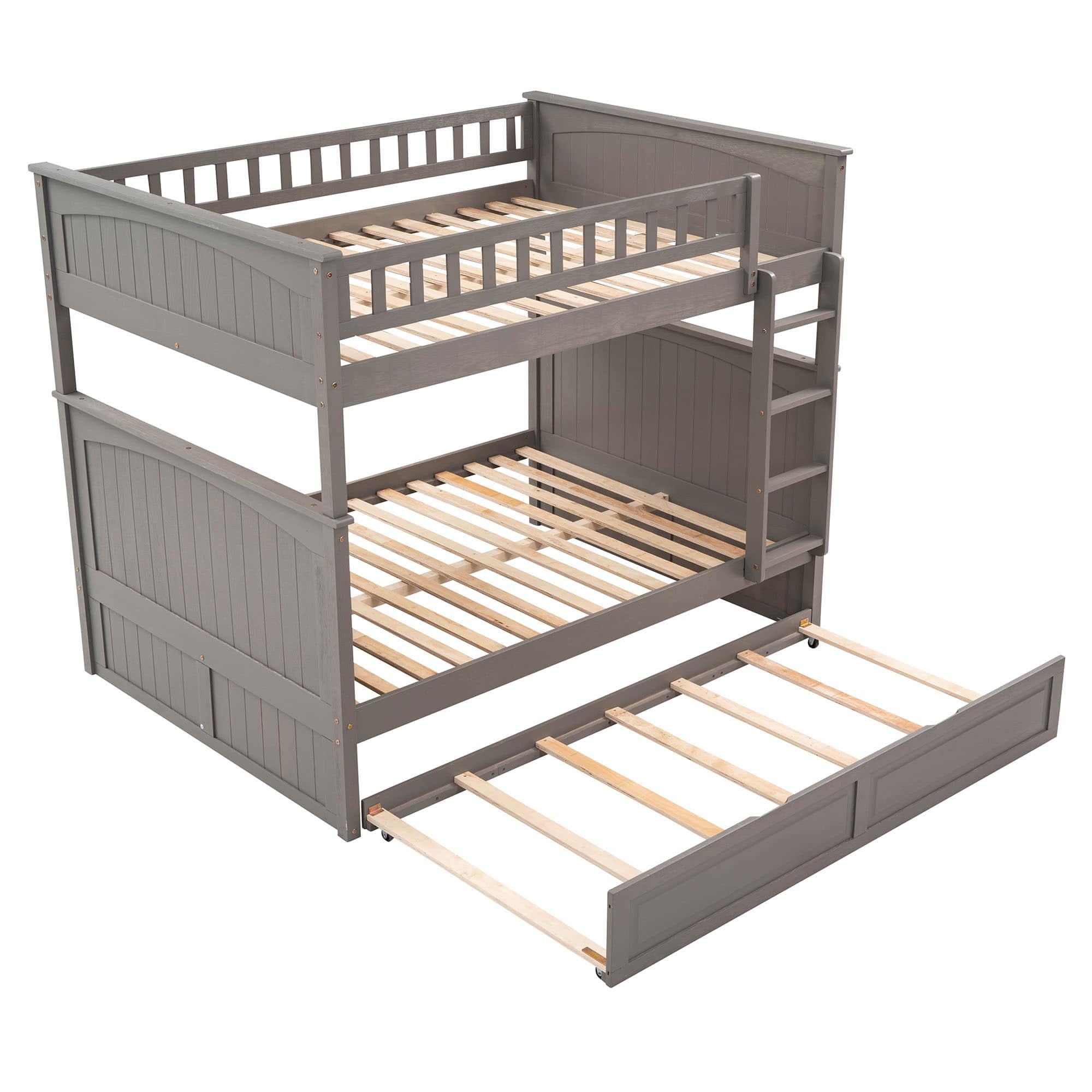 Wooden Full Over Full Bunk Beds with Trundle for Kids - [Convertible]