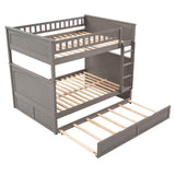 Wooden Full Over Full Bunk Beds with Trundle for Kids - [Convertible]