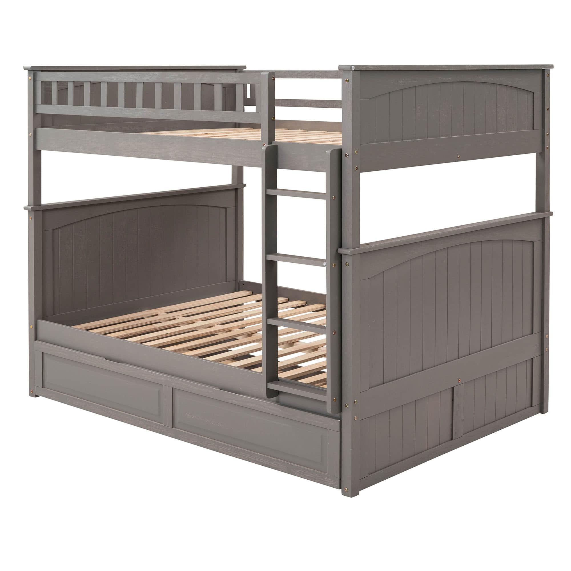 Wooden Full Over Full Bunk Beds with Trundle for Kids - [Convertible]