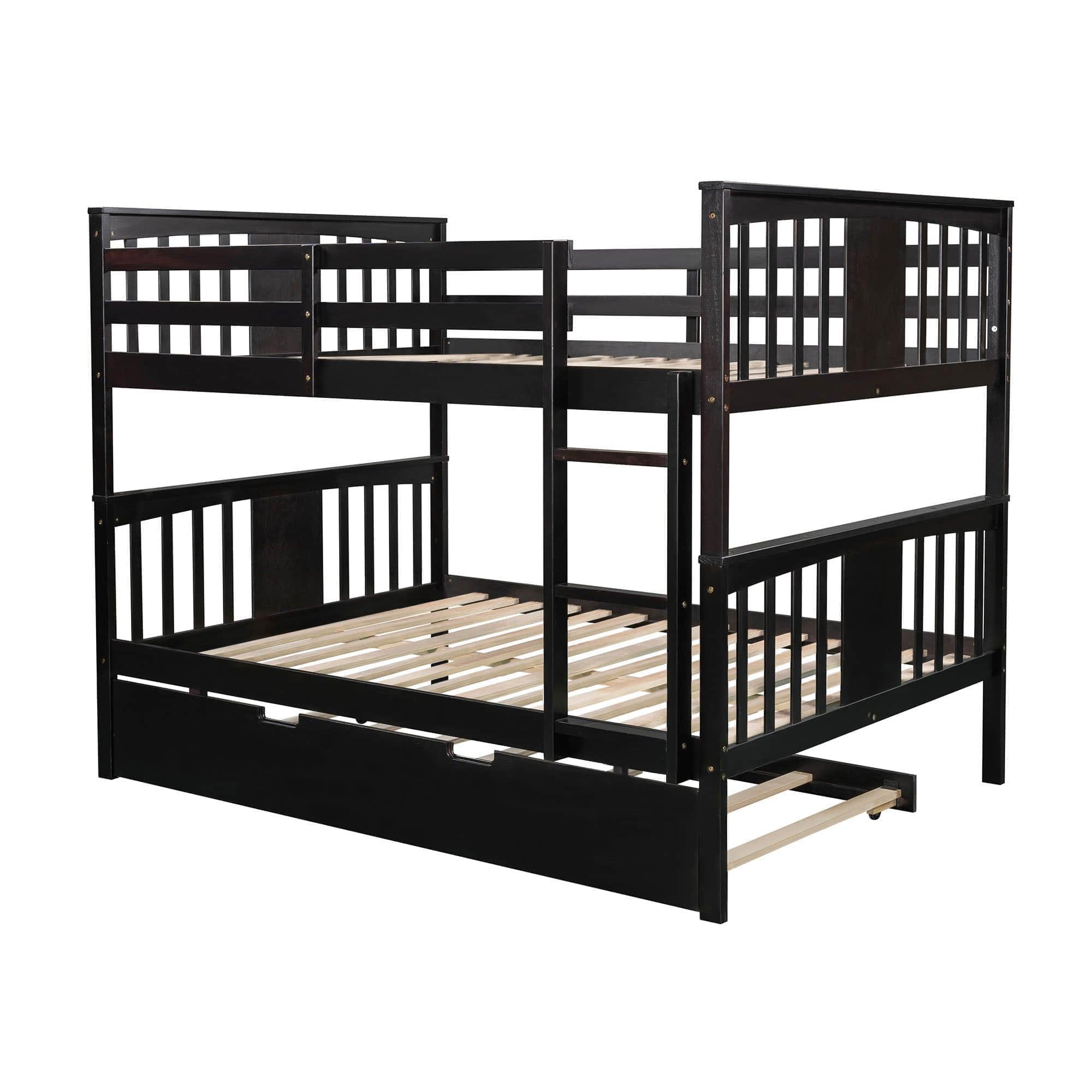 Convertible Full Over Full Bunk Beds with Trundle for Kids Adults - [Wooden]