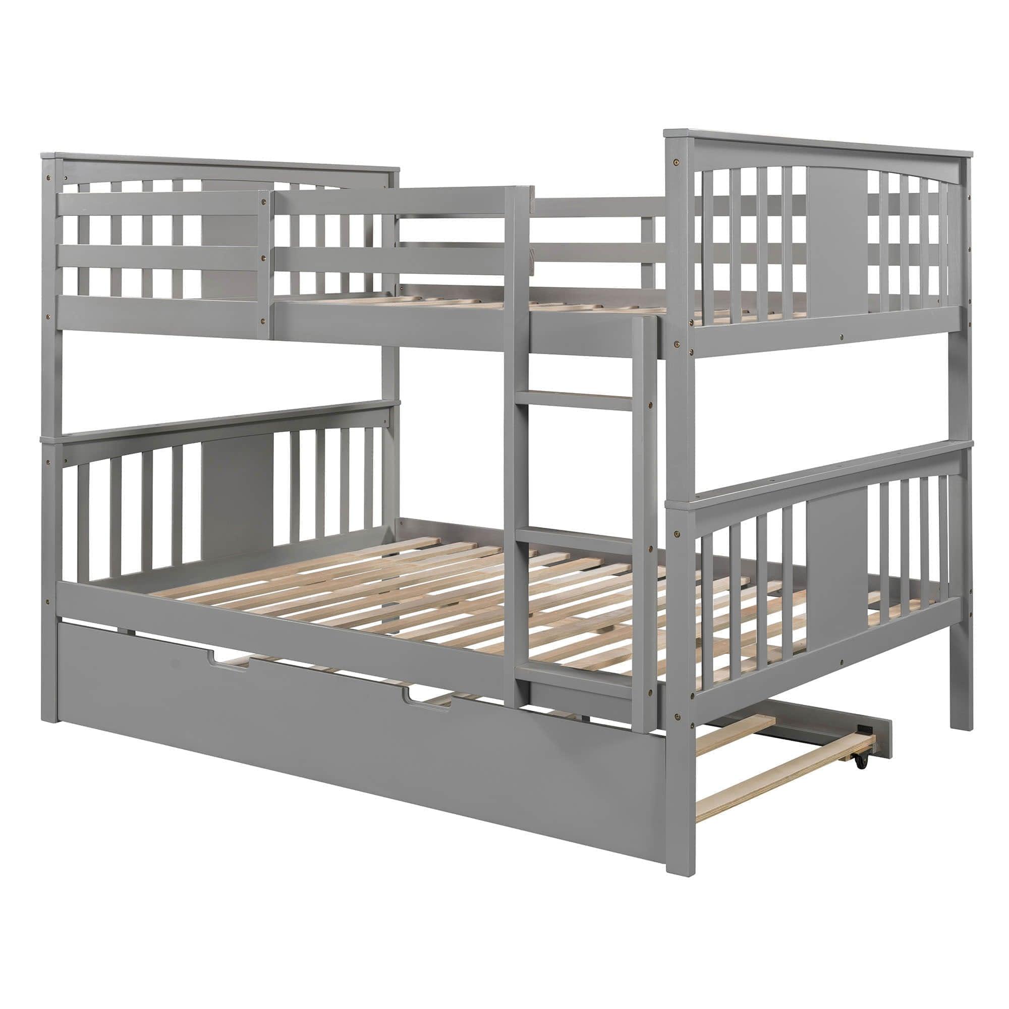 Convertible Full Over Full Bunk Beds with Trundle for Kids Adults - [Wooden]