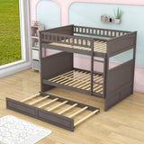 Wooden Full Over Full Bunk Beds with Trundle for Kids - [Convertible]