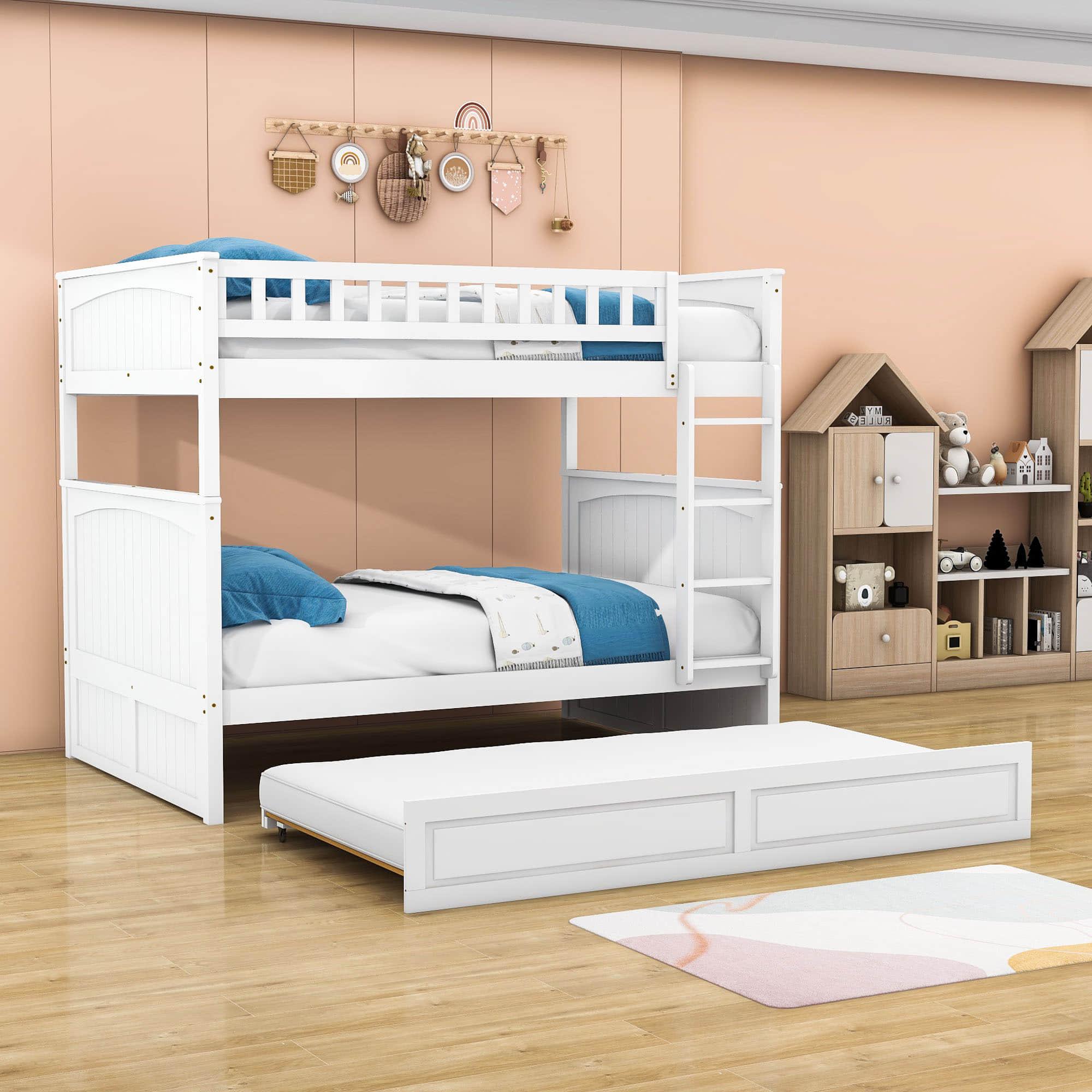 Wooden Full Over Full Bunk Beds with Trundle for Kids - [Convertible]