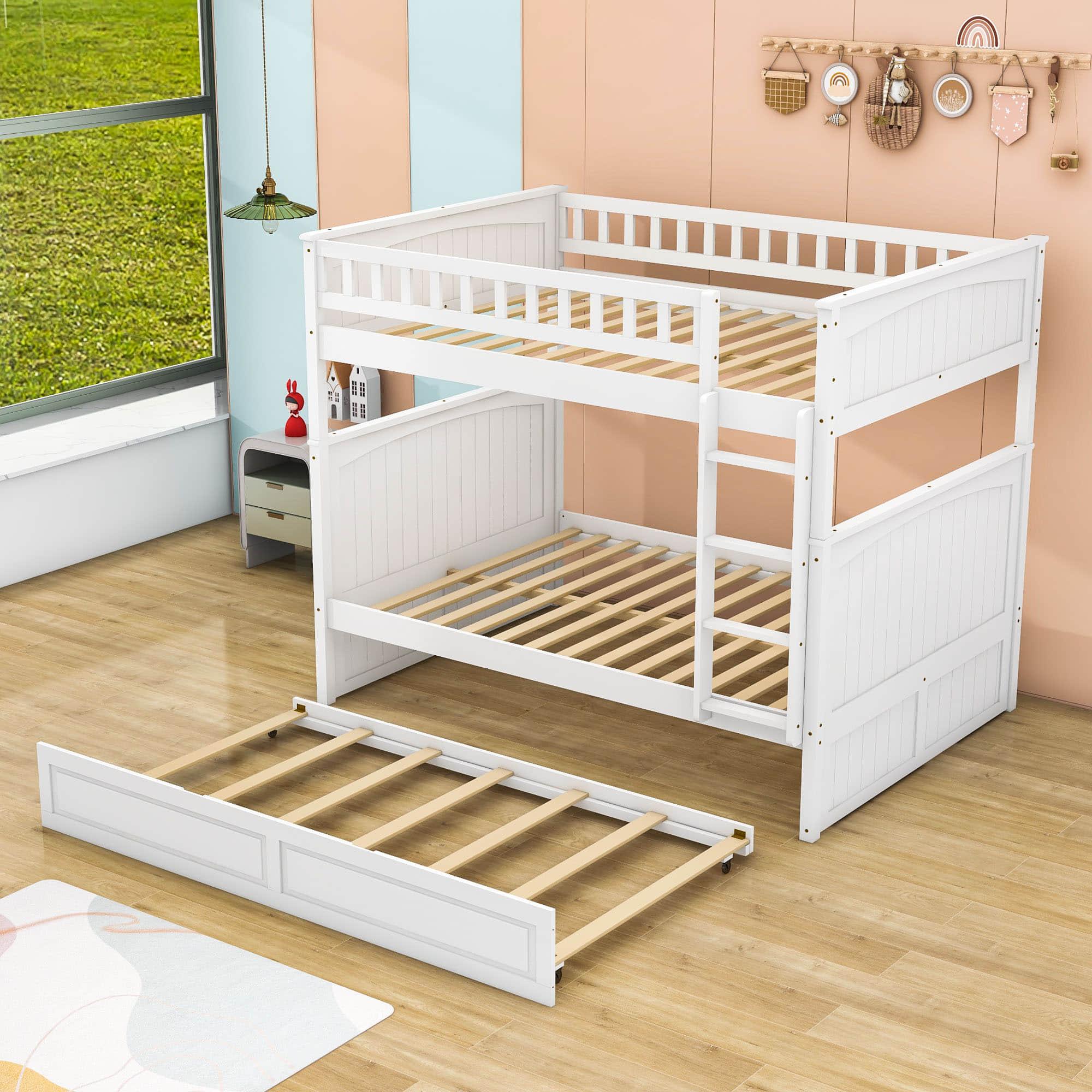 Wooden Full Over Full Bunk Beds with Trundle for Kids - [Convertible]