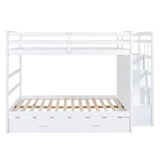 Full Size Bunk Beds with Stairs and Trundle, Storage for Kids, Adults