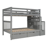 Wooden Convertible Full Over Full Bunk Beds with Stairs and Storage