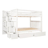 Wooden Convertible Full Over Full Bunk Beds with Stairs and Storage