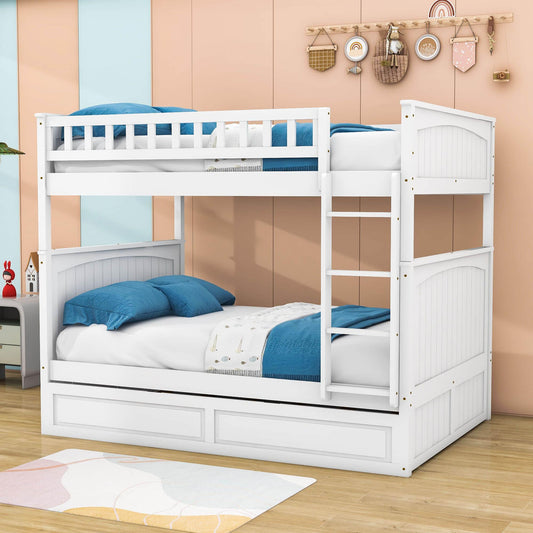 Wooden Full Over Full Bunk Beds with Trundle for Kids - [Convertible]