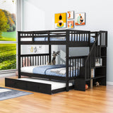 Wooden Full Over Full Bunk Beds with Trundle and Storage - [Stairs, Shelves, Detachable]