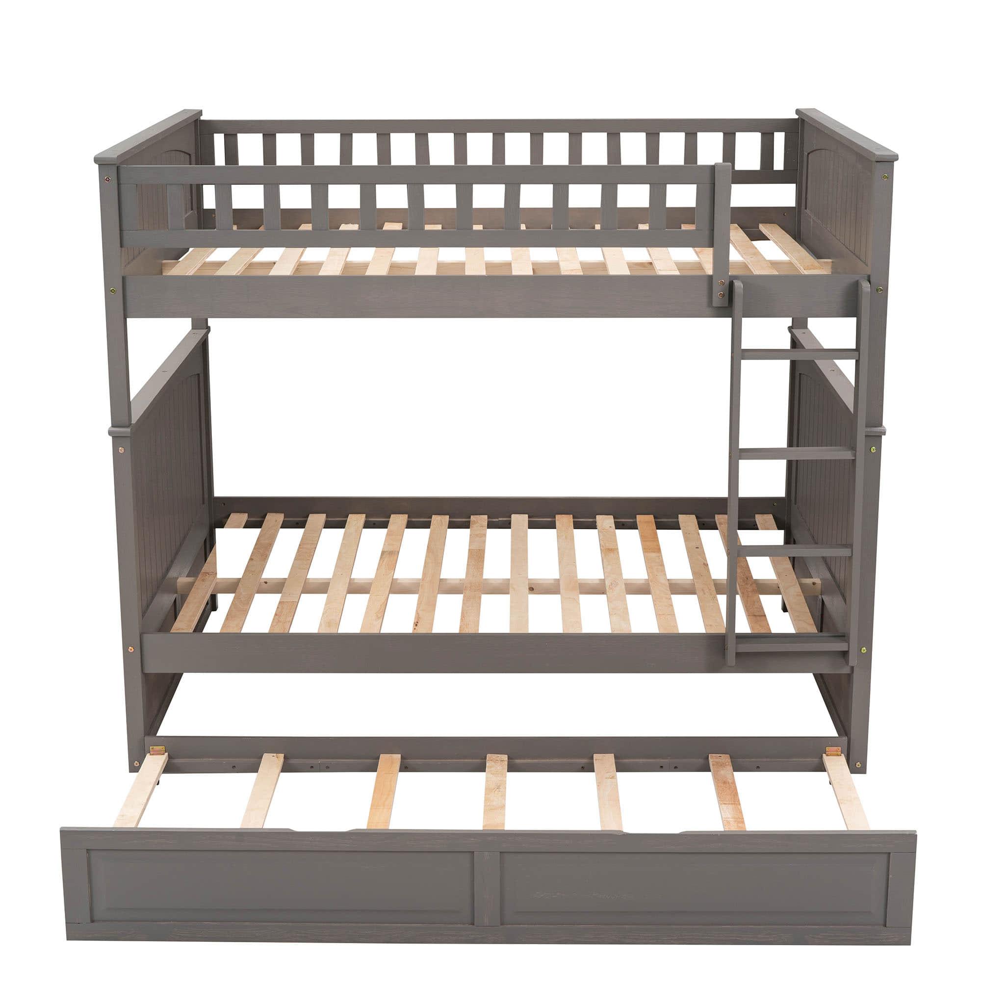 Wooden Full Over Full Bunk Beds with Trundle for Kids - [Convertible]