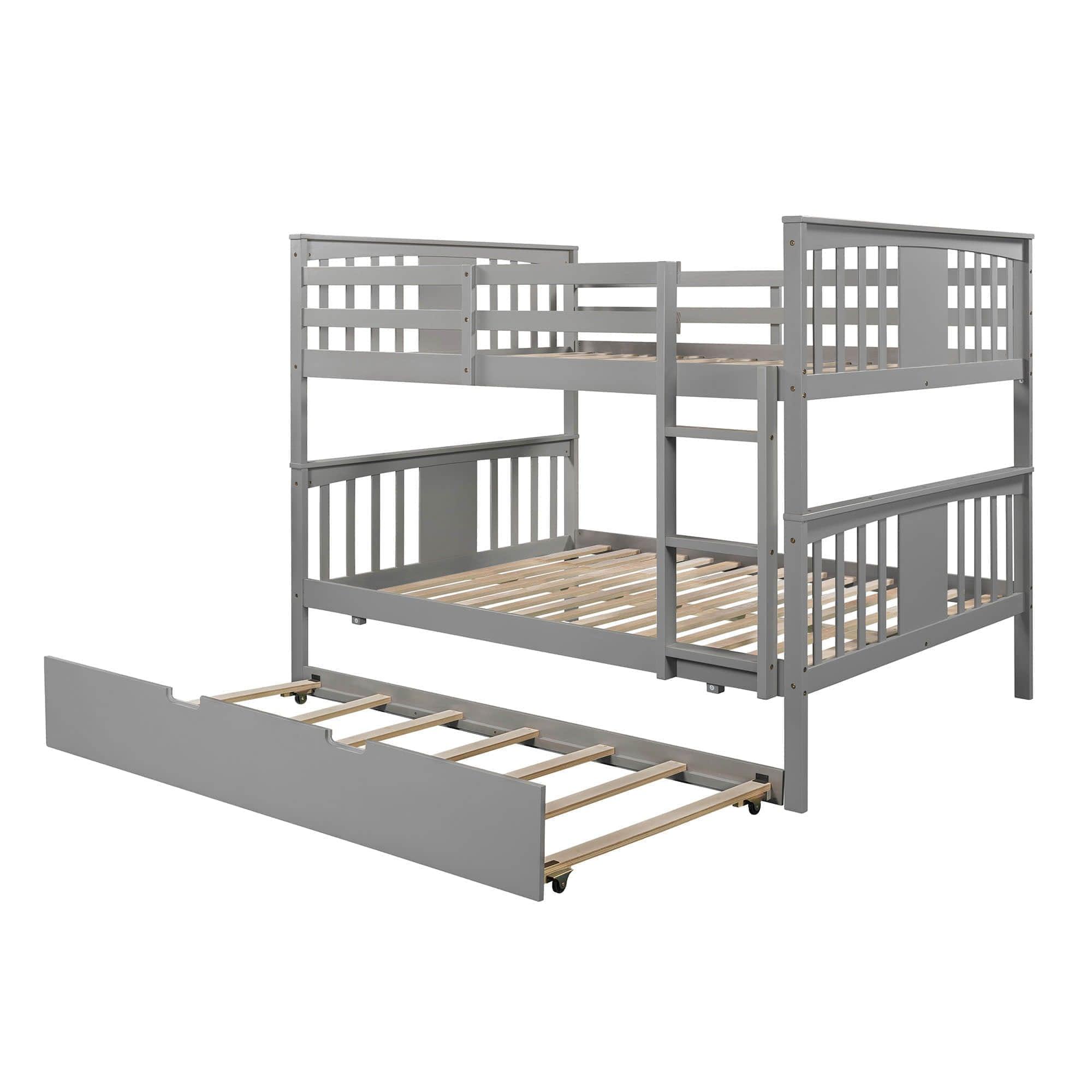 Convertible Full Over Full Bunk Beds with Trundle for Kids Adults - [Wooden]