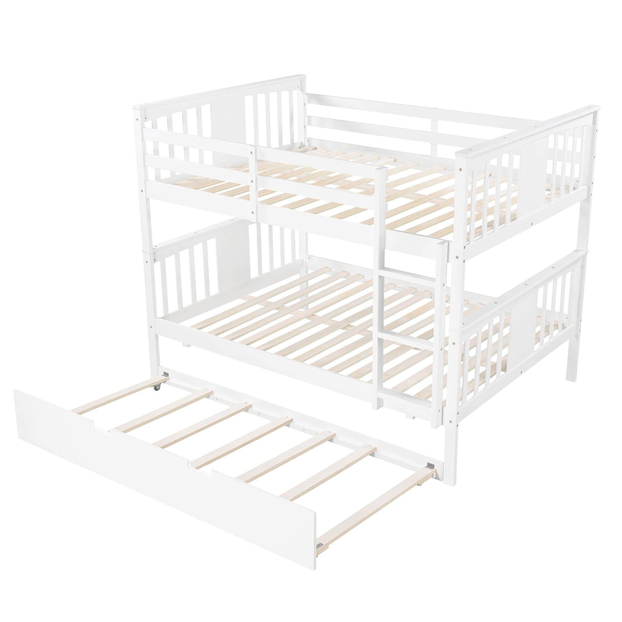 Convertible Full Over Full Bunk Beds with Trundle for Kids Adults - [Wooden]