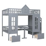 Convertible Castle Full Over Full Bunk Beds with Stairs and Table, Storage - [Drawers]