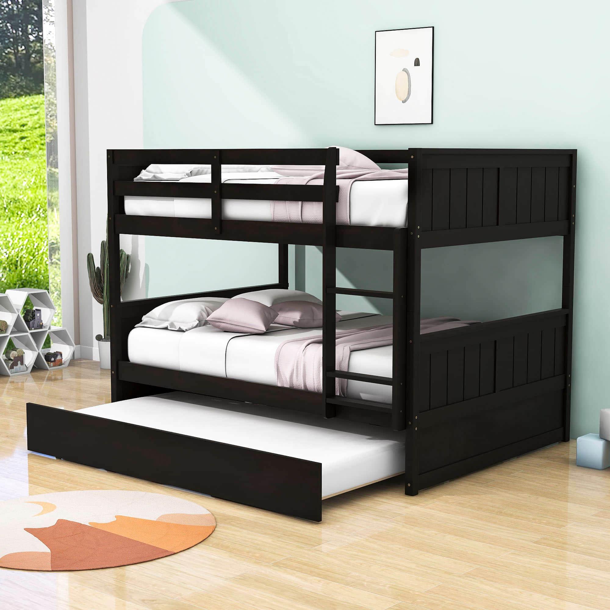 Wooden Full Over Full Standard Bunk Beds with Trundle - [Detachable]