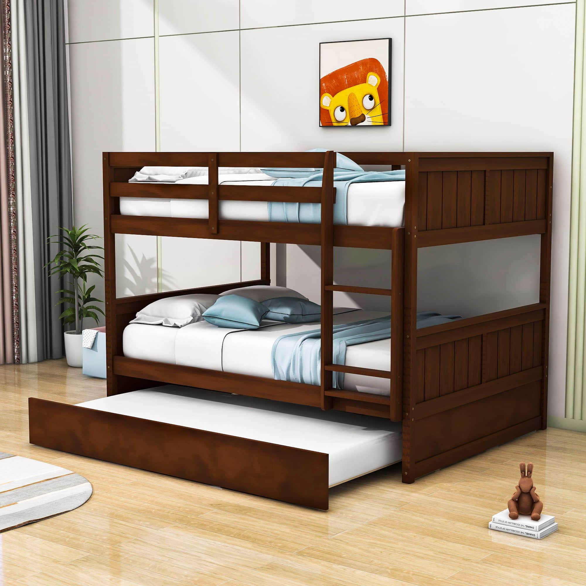 Wooden Full Over Full Standard Bunk Beds with Trundle - [Detachable]