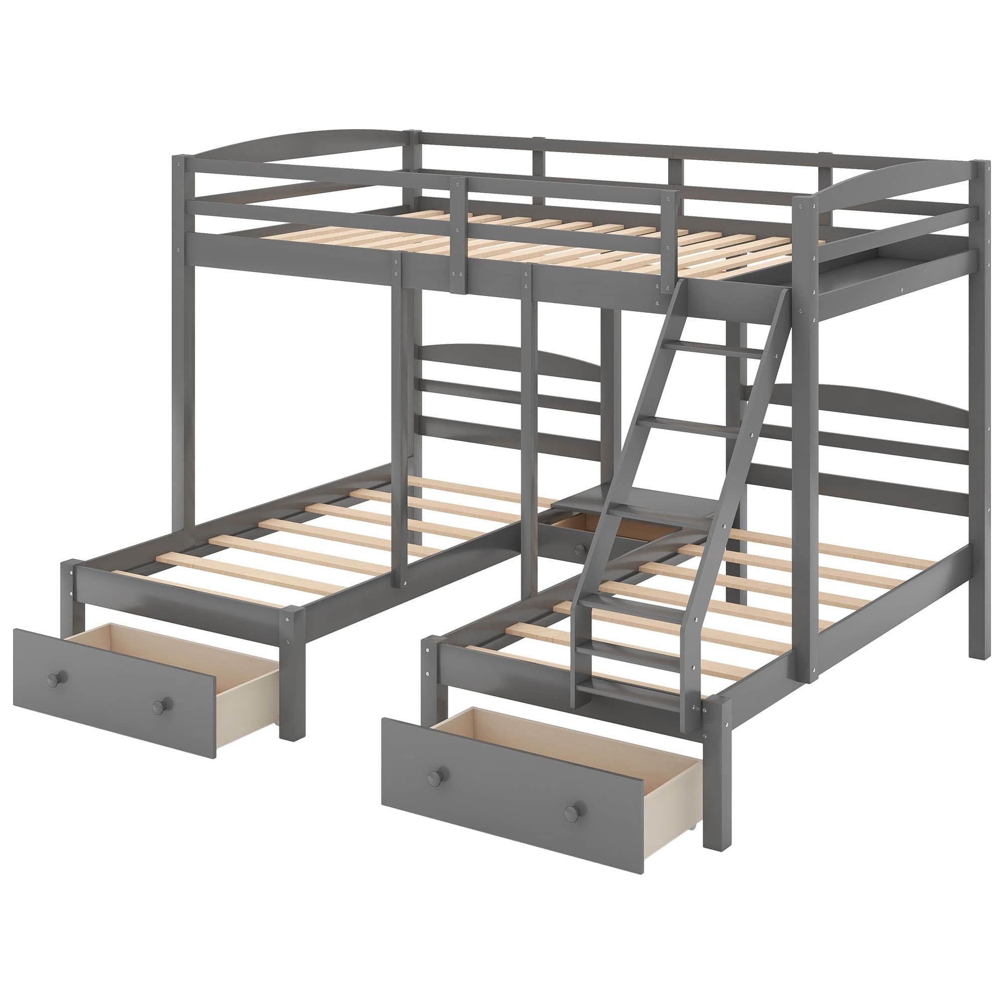 Wood Full Over Twin & Twin Triple Storage Bunk Bed - [Drawers]