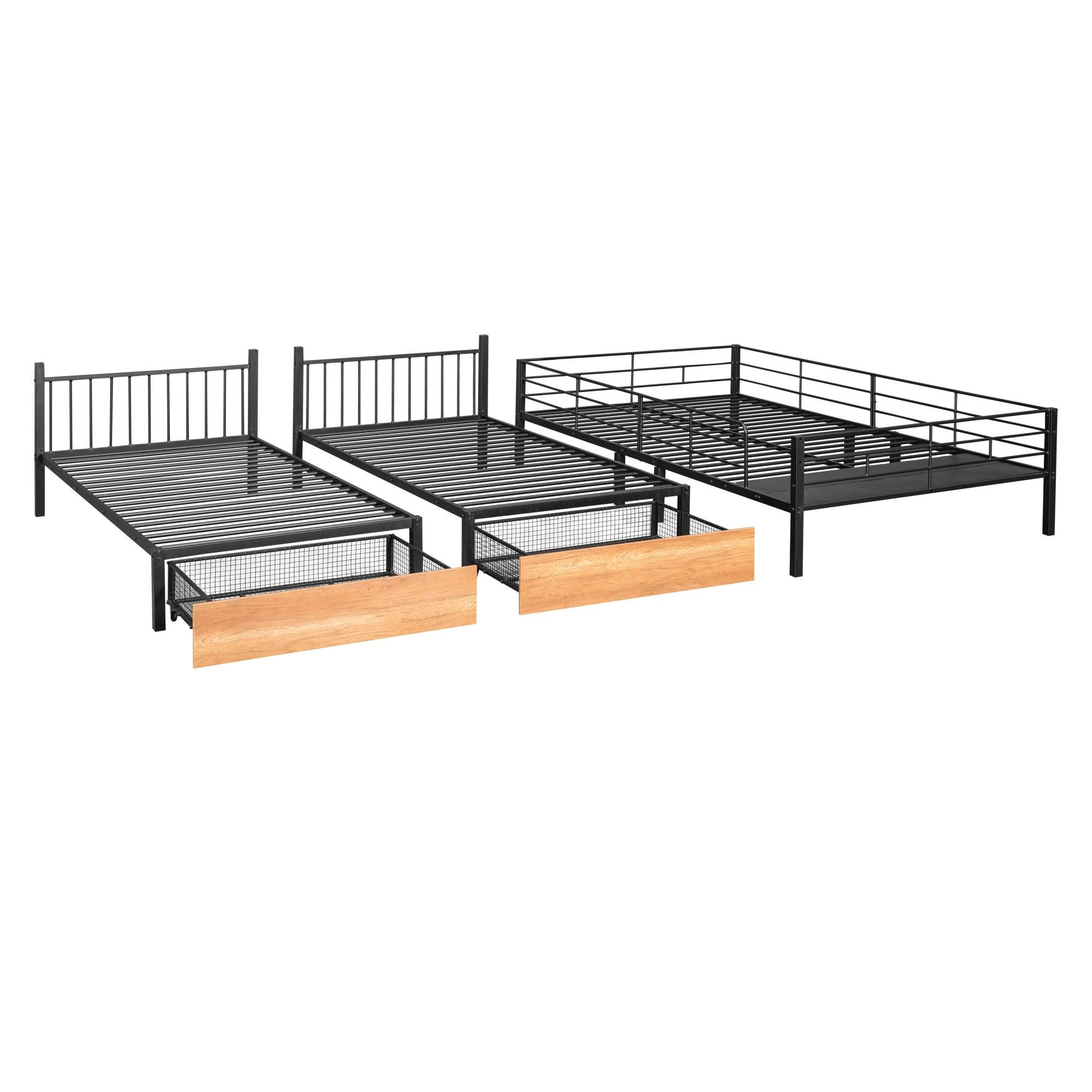 Full Over Twin & Twin Triple Bunk Beds with Storage - [Metal, Drawers, Table]