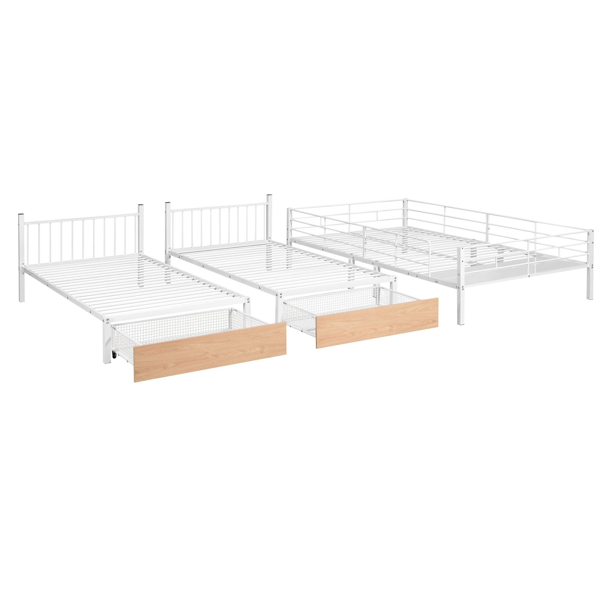 Full Over Twin & Twin Triple Bunk Beds with Storage - [Metal, Drawers, Table]