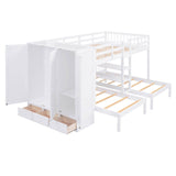 Low Full Over Twin&Twin Triple Bunk Bed with Storage for Kids - [Wardrobe]