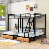 Full Over Twin & Twin Triple Bunk Beds with Storage - [Metal, Drawers, Table]