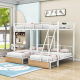 Full Over Twin & Twin Triple Bunk Beds with Storage - [Metal, Drawers, Table]