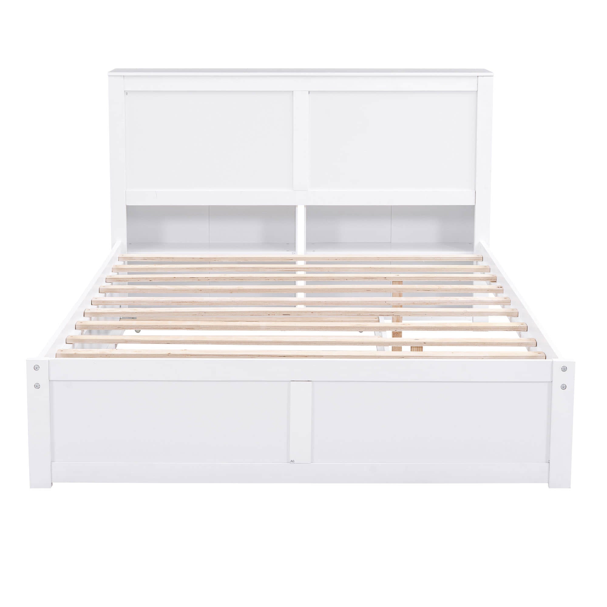 Full Platform Bed Frame with Pull Out Shelves and Twin Trundle