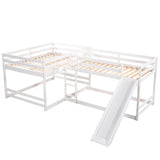 Corner Full and Twin Quad Bunk Beds with Slide - [Wooden, Convertible, L-Shaped]