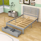 Wood Full Size Platform Bed Frame with Headboard and Storage