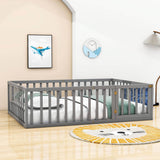 Wooden Full Size Floor Toddler Bed with Rails