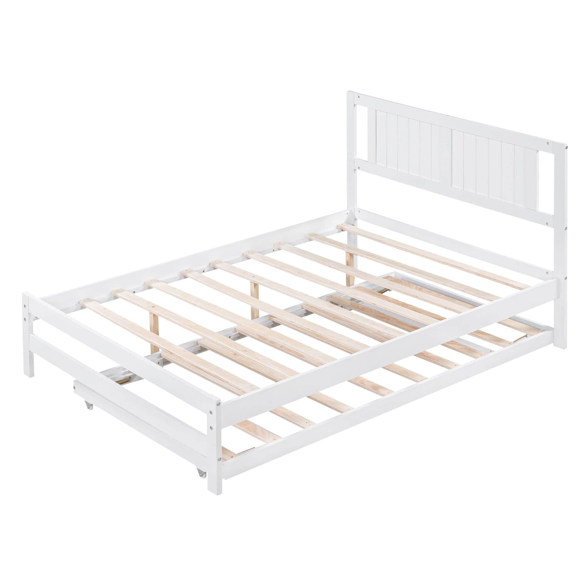 Full Size Platform Bed with Pop Up Trundle and Headboard - [Wood]