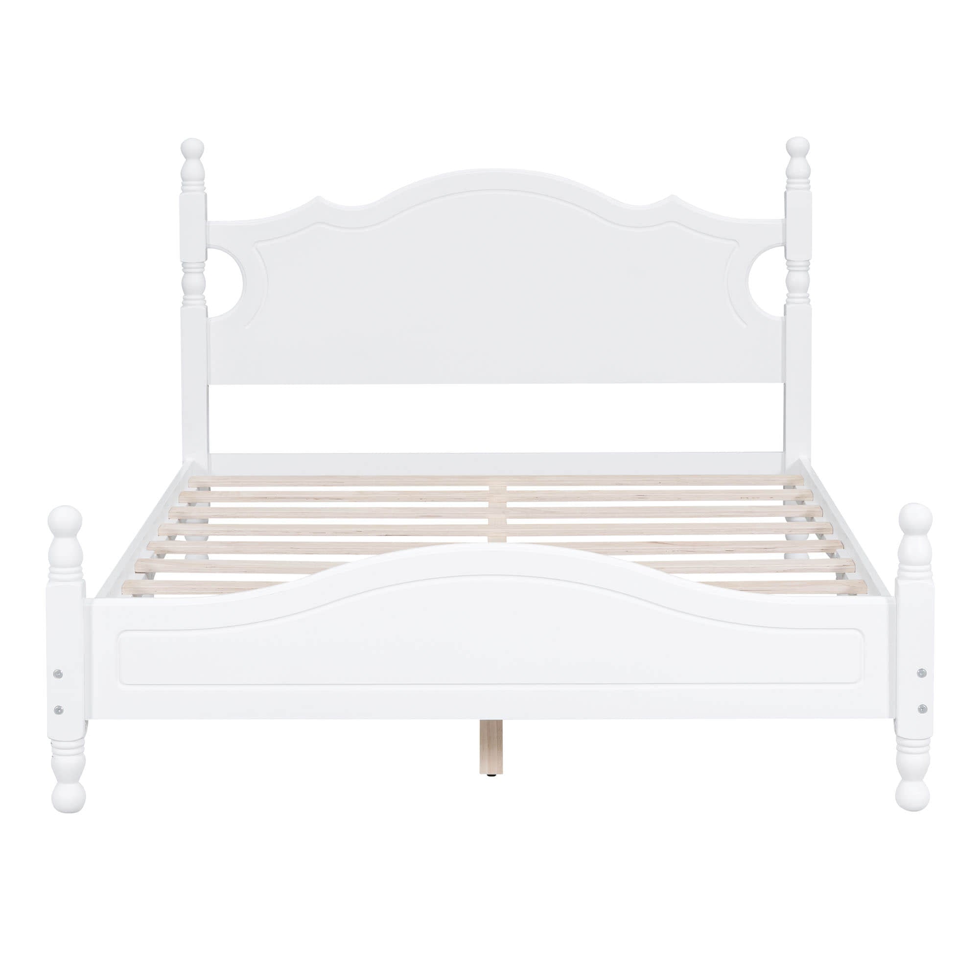 Traditional Full Size Low Profile Wood Platform Bed Frame with Headboard