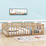 Wooden Full Size Floor Toddler Bed with Rails