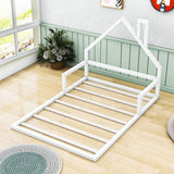 Full Size Toddler Floor Bed Frame with Rails and House-Shaped Headboard