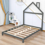 Low Full Size Wooden Toddler Bed with House-Shaped Headboard