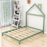 Low Full Size Wooden Toddler Bed with House-Shaped Headboard