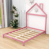 Low Full Size Wooden Toddler Bed with House-Shaped Headboard