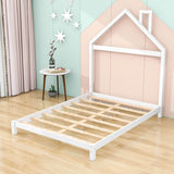 Low Full Size Wooden Toddler Bed with House-Shaped Headboard