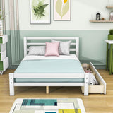 Full Size Wooden Platform Bed with Storage Drawers and Headboard