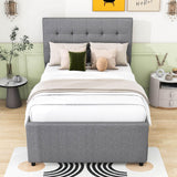 Full Size Linen Upholstered Platform Bed Frame with Storage and Trundle